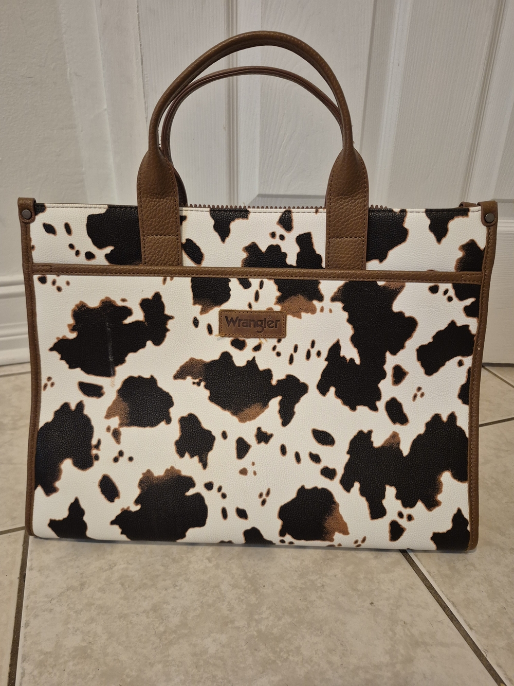 Wrangler Brown & White Cow Print Tote Bag